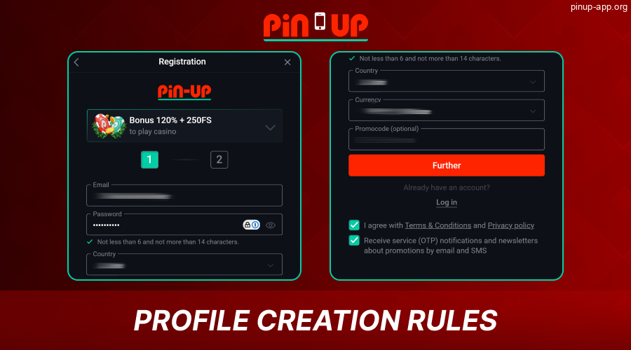 Create an account in Pin Up App